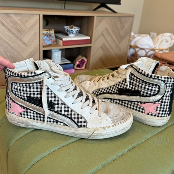 GOLDEN GOOSE SLIDE HIGH TOPS Gingham - Picture 1 of 9